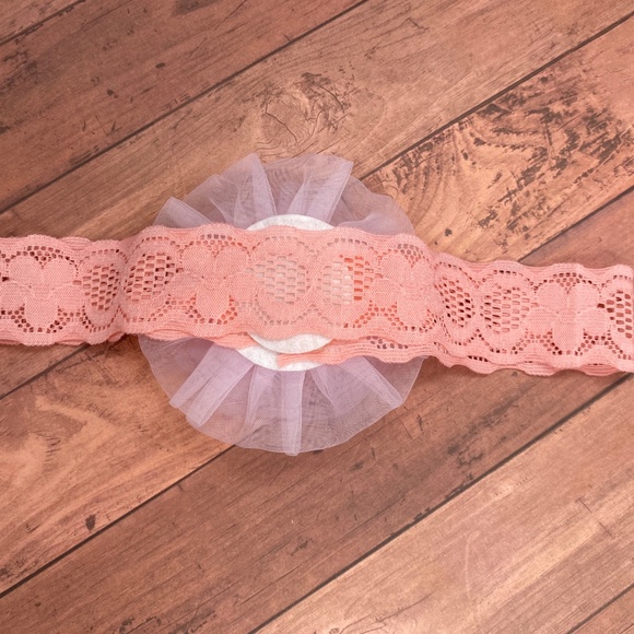 Baby Girls Headband-Cute Pink Lace HeadBand with One Silk Flower - Picture 3 of 6